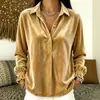 2026 Camisa Casual de Botão Solto Europeia e Americana Amazon Veludo Coreano - Camiseta de Manga Longa com Gola POLO Top Fashion