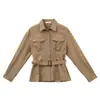 [Oferta especial, sin devoluciones ni cambios] Precio original 175 chaqueta de trabajo de pana con solapa y corbata, camisa entallada 260129