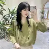 Cárdigan de punto con cuello en V bordado y botonadura sencilla, estilo japonés, fresco y bonito, para mujer, otoño e invierno, 2023
