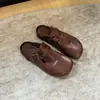 Mules cerrados tipo Birkenstock negros unisex para mujer, calzado de verano para exterior, nuevo modelo 2026, piel genuina, pantuflas retro de suela gruesa