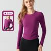 Ropa Nueva de Yoga de Manga Larga para Mujer, Casual Cuello Redondo, Parte Inferior Corta Deportiva Aspecto Adelgazante Correr Fitness Tops de Secado Rápido