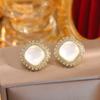 Brincos de pedra olho de gato geométricos da moda coreana, temperamento luxuoso feminino, brincos de diamante flash de alta qualidade, um estilo frio