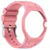 A Xuan Yin oferece uma pulseira de relógio de silicone com padrão de listras horizontais, projetada para a colaboração Swatch Royal Pop com a AP.