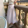Saia Midi Elegante com Design Francês, Pregas e Cordão para Afinar, Nova Moda Feminina de Dongdaemun, Coreia