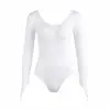 Traje branco de manga longa para prática de balé para adultos, macacão de dança de gola redonda, collant básico de treino, de manga longa para exames de arte e professores