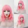 En stock Malla rosa Amazon transfronteriza peluca de pelo corto rizado onda de agua multicolor flequillo al aire Halloween