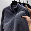Sudadera de Felpa para Hombre con Cuello Alto, Chaqueta Cardigan con Cremallera, Chaqueta Gruesa de Felpa Cálida de Color Sólido para Otoño e Invierno