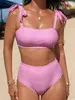 Nuevo traje de baño transfronterizo estilo europeo y americano para mujer 2027, con diseño de atar, conjunto de bikini de dos piezas a rayas y traje de baño de cintura alta