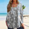 2022 Otoño e Invierno Europeo y Americano Nuevo Estrella de Cinco Puntas Estampado Digital Metal Decorativo Cuello Redondo Manga Larga Camiseta Top de Mujer