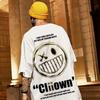 Verão Hong Kong Estilo Graffiti Camiseta de manga curta Hip-hop Masculino Solto Tamanho Grande Top Moda Moda Casal Estampado Camiseta de meia manga