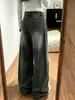 Pantalones de mezclilla lavada negros de moda para mujer con bordado de estrellas, corte holgado, efecto adelgazante, pierna ancha, estilo hasta el suelo