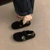 Zapatos mullidos para mujer para uso exterior, elegantes mocasines slip-on estilo hada nuevos para otoño e invierno 2026, zapatos de algodón peludo de suela plana para mujer