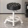 Taburete con Ruedas, Taburete Redondo Giratorio Ajustable para Salón de Belleza, Taburete de Trabajo para Peluquería y Salón de Uñas, Silla con Respaldo, Triple Protección, Piel de Microfibra