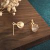Pendientes de Aguja de Plata 925 Estilo Chino con Calcedonia Natural, Diseño de Brote de Frijol Pequeño, Pendientes Versátiles para Mujer, Ágata Artística Retro