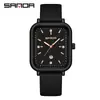 Relógio de Pulso Quartz Tendência Marca Sanda Calendário Simples Quadrado Masculino e Feminino com Pulseira de Couro Relógio à Prova d'Água Atacado