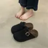 Zapatos cerrados para mujer estilo Birkenstock, de suela gruesa y forro polar, Novedad Otoño e Invierno 2025 para Mujer, Pantuflas de Piel tipo Slip-On Perezoso