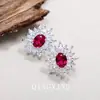 Pendientes de Girasol de Circonita de Moda Más Vendidos Pendientes Europeos y Americanos de Lujo Ligero con Flor de Corindón Rojo y Espinela Azul Claro para Mujer
