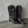 Botas de Caballero con Remaches de Piel de Vaca Botas Altas para Mujer Otoño e Invierno Nuevas Botas Western de Piel Genuina Tacón Medio Grueso Botas Hasta la Rodilla Botas para Mujer