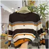 Cardigan de Punto de Manga Larga con Cuello Redondo a Rayas Beige Estilo Coreano Perezoso para Mujer Otoño Nueva Llegada Top Exterior Holgado Versátil