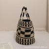 Directo de Fábrica Bolso de paja portátil a cuadros Nuevo bolso cubo de paja bolso tejido estilo vacación costera bolso de playa bolso de mujer