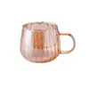Taza Gruesa de Vidrio de Borosilicato con Rayas Verticales, Elegante Taza para Café y Leche de Desayuno, Taza para Bebidas para Oficina en Casa
