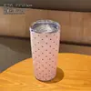 Nova Caneca Térmica de Bolinhas Aço Inoxidável 304 Grande Capacidade Copo de Água Estilo Casal Copo com Canudo Uso Diário Doméstico Venda por Atacado
