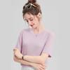 Camiseta de Verão em Cashmere e Seda de Amora com Ombro Direito para Mulheres, Top de Algodão Modal com Gola Redonda, Elegante Camiseta Branca de Manga Curta, Estilo para o Trabalho