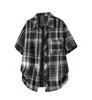 Camisa Xadrez Grande de Manga Curta Estilo Coreano Tendência Retrô com Gola e Jaqueta Interna Dc2223-P24