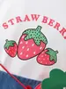 Venta Caliente 2024 Camiseta Corta Estampada de Cuello Redondo para Niñas Shorts de Mezclilla Estampados de Fresas Bolso para Niñas traje