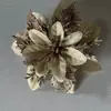 Decoración de Cabeza de Flor de Navidad Simulada Venta al por Mayor Brillo Dorado Accesorios para Fotografía Decoración de Árbol de Navidad Transfronteriza Flores