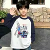 Camiseta de manga larga 100% algodón para niño, colección de primavera y otoño, diseño color block, cuello redondo, estilo nuevo para principios de otoño, mangas largas raglán