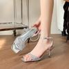 Novas Sandálias de Verão para Mulheres, Salto Agulha Prata de Luxo com Bico Quadrado, Sapatos Transparentes de Verão para Mulheres, Sandálias com Diamantes
