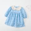 Primavera e Outono Novo Lolita meninas vestido estilo coreano flor das crianças manga comprida princesa vestido saia das meninas bebê