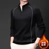 Moletom Versátil de Gola Alta com Meio Zíper, Forrado com Lã Quente para o Inverno, com Costura Decorativa, Moda Esportiva Casual para Homens