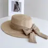 Sombrero plano de ala corta con lazo de cinta de cuadros de burbujas estilo bosque para mujer, sombrero de paja de protección solar de verano, sombrero de playa para proteger del sol, moderno