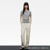 Top de Punto Suave Estilo 85% Tencel con Ceñidor en la Cintura, Cuello Redondo, Jersey de Color Sólido, Mangas Cortas, Transpirable, Versátil y Elegante Camiseta