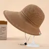 Sombrero de Pescador de Punto Hueco de Verano para Mujer Lf Transpirable Moda Versátil Ala Ancha Fresco Sombrero Cubeta Protección Solar