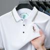 Polo de Piqué de Alta Gama para Hombre de Manga Corta con Bordado Grande de Caballo, Cuello de Color Sólido, Estilo Coreano, Top para Hombre de Mediana Edad