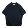 Camisa polo estilo americano con cuello Henry para hombre, manga corta, nuevo vintage de verano 2026, manga media, ligeramente holgada, camiseta para hombre talla grande