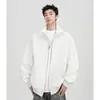Jaqueta masculina moderna com gola alta, estilo americano para primavera e outono, corte solto, moletom cardigã cinza versátil de alta qualidade com zíper