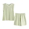 Pijama Regata para Mulheres, Algodão Puro de Verão com Bojo, Roupa de Casa de Algodão Fina, Conjunto Simples de Shorts Sem Mangas de Verão