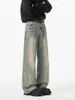 Jeans rectos lavados y desgastados estilo americano de alta gama para hombre, marca de moda nueva de otoño 2026, pantalones de pierna ancha hasta el suelo