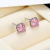 Pendientes de botón de plata de ley 925 para mujer, frescos y dulces, estilo japonés y coreano, disponibles al por mayor, con incrustaciones de circonita rosa de cuatro garras.