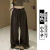 Calça pantacourt cinza de renda na cintura para mulheres, novo estilo de outono, cintura alta, caimento solto, estilo boyfriend, casual e confortável