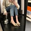 Champagne Rosado 2026 Primavera Punta Fina Casual Tacón Medio Bajo Elegante Socialité Estilo Francés Tacón de Gatito Zapatos de Salón para Mujer