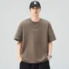Ropa para Hombre Fengshe / Camiseta de Manga Corta de Peso Pesado 300g para Hombre, Retro Americano Cuello Redondo Ajuste Holgado Manga Media Casual
