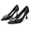 Zapatos de Salón Individuales para Mujer Estilo Nuevo de Primavera y Otoño con Tacón Fino y Punta Puntiaguda Zapatos de Tacón Alto de Trabajo de Cuero para Mujer 4 cm-6 cm-8 cm