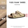 Sandálias Respiráveis de Couro de Vaca com Duas Tiras Solado Grosso de 3cm Meio Chinelo Estilo Birkenstock Couro Genuíno 2026 Novo Modelo