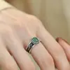 Anillo Huevo Estilo Étnico Tradicional Retro Jade Azul para Mujeres Viejo Nuevo Estilo Chino Relieve Hoja de Bambú Estilo Palacio Ajustable