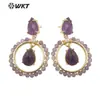 WT-E714 Design de Alta Qualidade Luxo Leve Anel Grande Feminino Brincos de Pedra Natural Gotas de Água Pequenas Feitas à Mão Brincos Europeus e Americanos